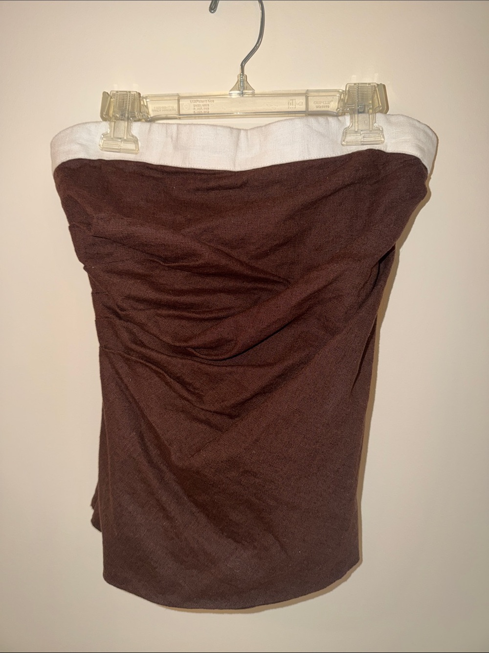 Abercrombie & Fitch Dark Brown and Cream Linen and cotton strapless top